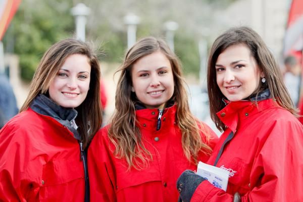 The podium girls dressed for the freezing conditions.