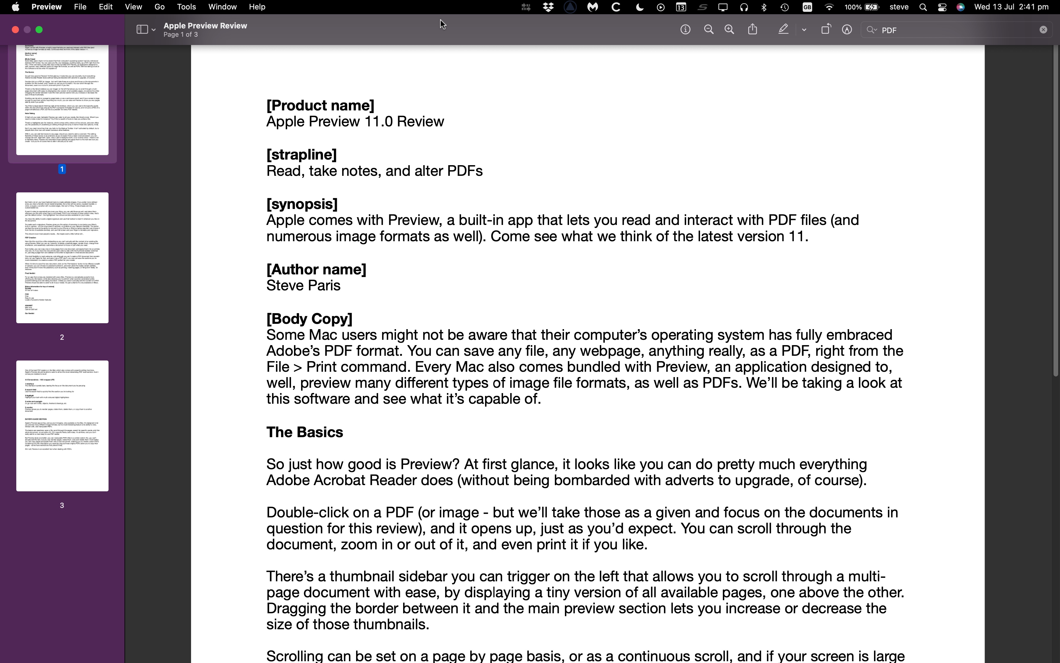 Screenshot of free Mac PDF reader Apple Preview