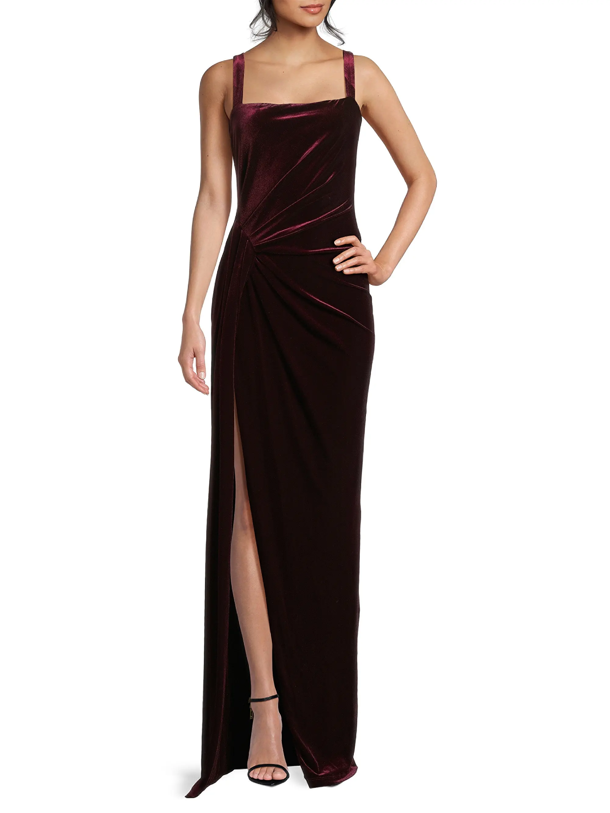 Domino Draped Velvet Gown
