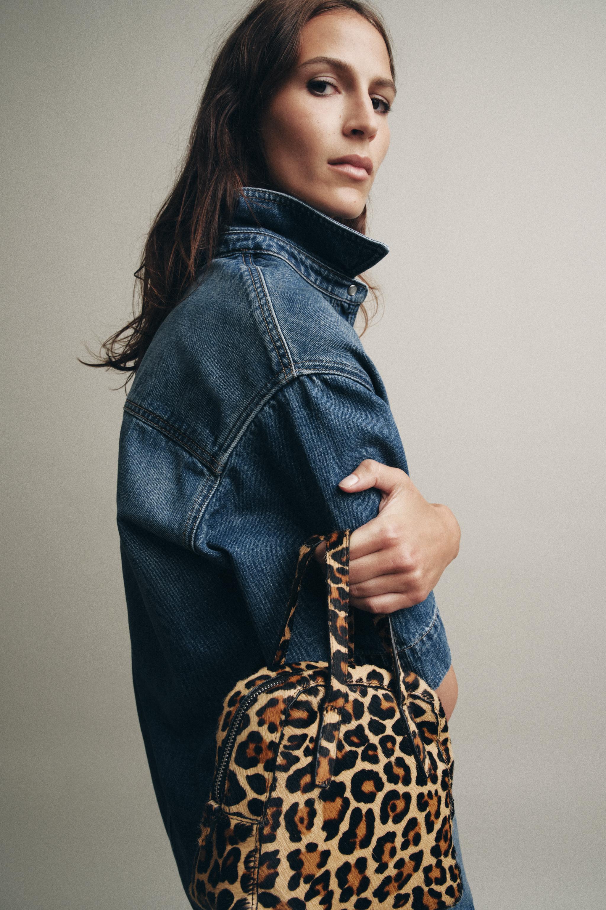 Animal Print Fur Leather Mini Bowling Bag