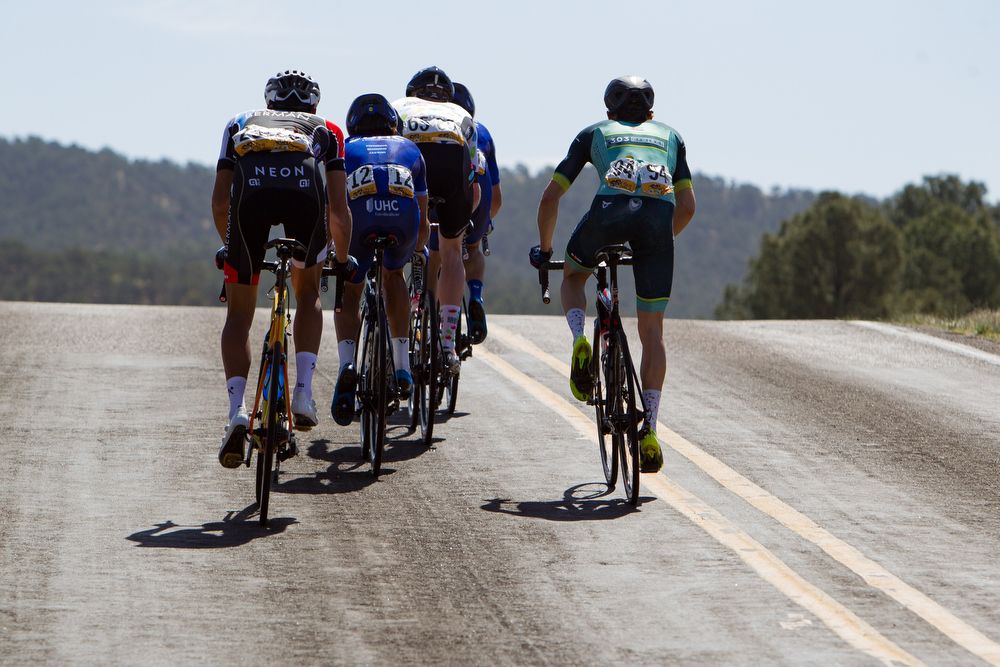 The breakaway crests a hill during stage 2 at Tour of the Gila.