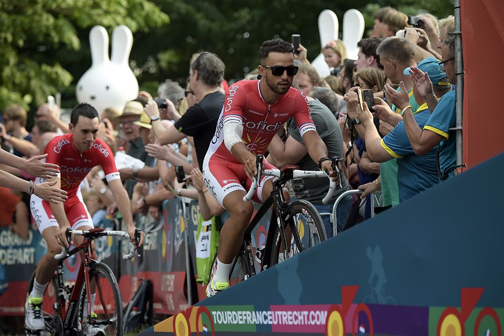 Nacer Bouhanni (Cofidis) arrives at the Tour de France team presentation