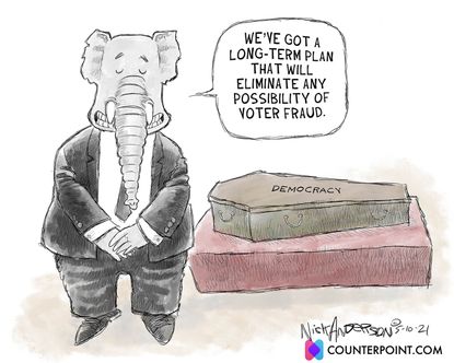 Political Cartoon U.S. gop voter fraud democracy