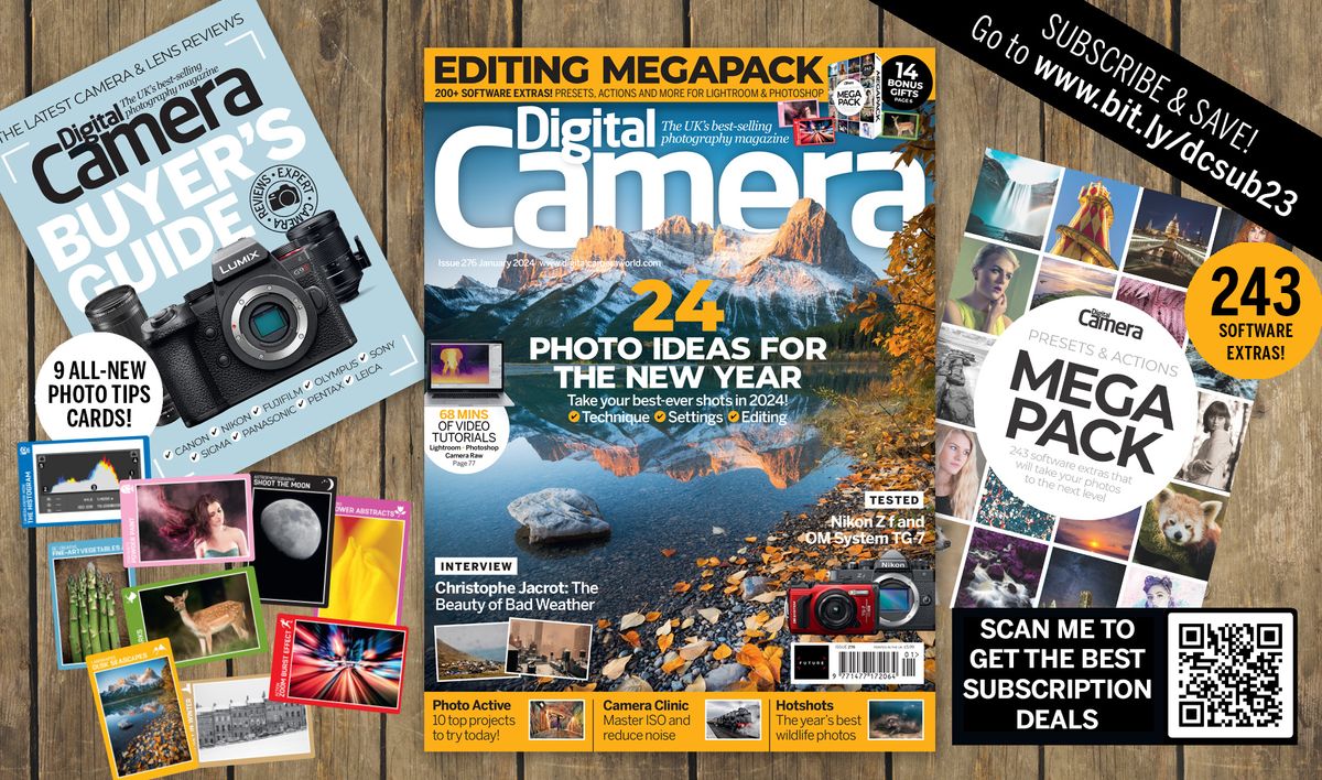 Photo of front cover of Digital Camera magazine issue 276, plus the bonus gifts bundled with the magazine