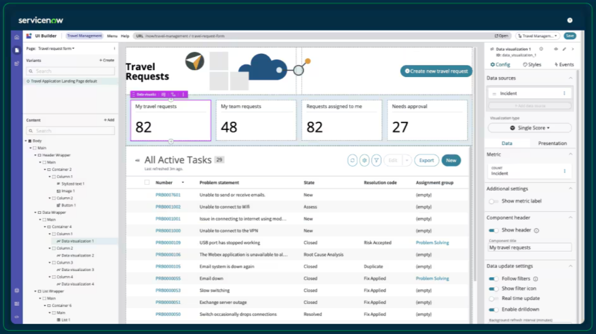 ServiceNow interface