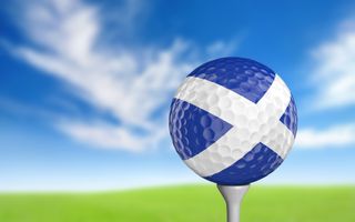 Golf ball in colours and design of Scottish flag