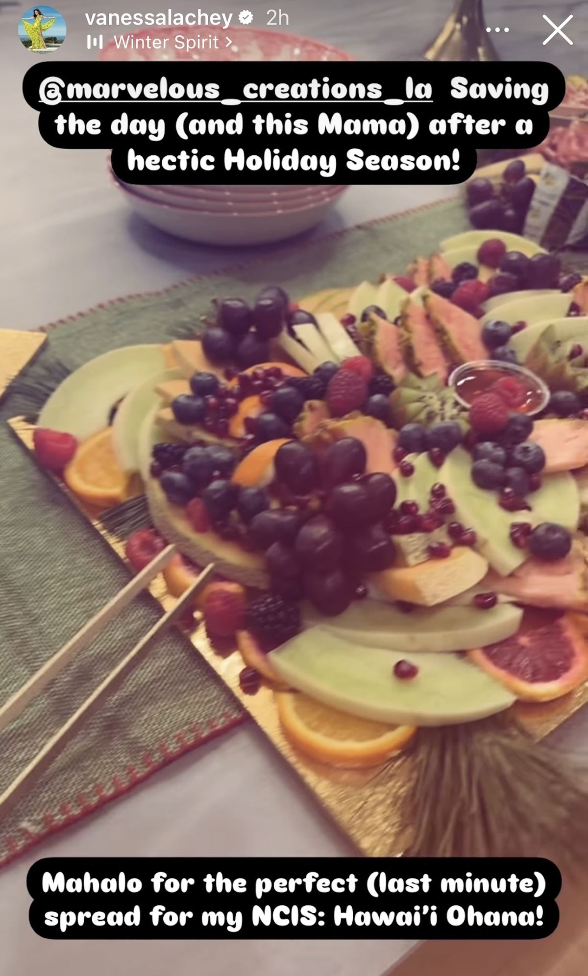 A fruit platter for the NCIS: Hawai'i mini reunion.