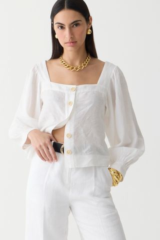 J.Crew Squareneck Button-Up Top in Linen