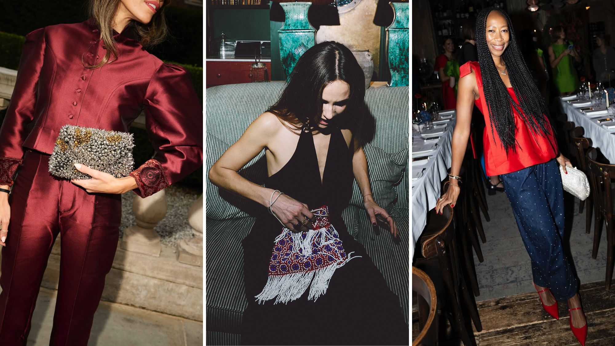 three influencers carrying embellished party bags