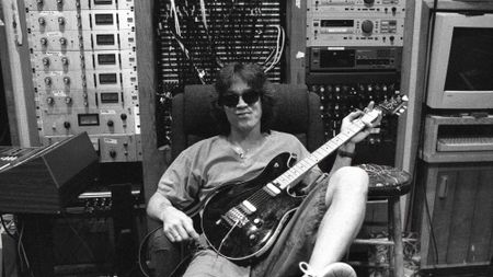 Eddie Van Halen, pictured seated in a chair at 5150 Studios
