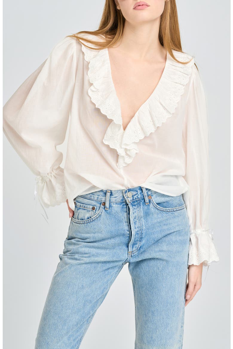 Helena Eyelet Ruffle Cotton Lawn Top