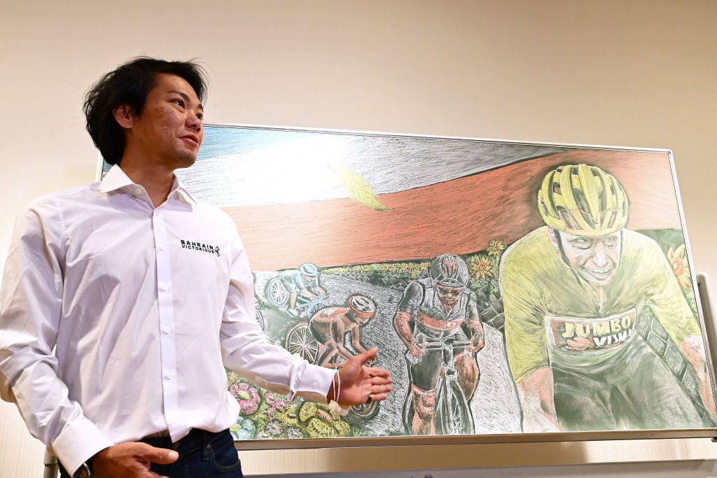SAITAMA JAPAN NOVEMBER 05 Yukiya Arashiro of Japan and Team Bahrain Victorious Special Team Japan for Saitama attends to a bicycle culture and art exhibition during the 8th Tour de France Saitama Criterium 2022 Media Day SaitamaCriterium on November 05 2022 in Saitama Japan Photo by Kenta HaradaGetty Images