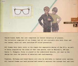 An old poster discussing the han collection 2. eyewear.