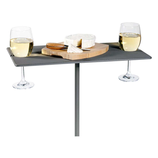 A rectangular grey wine table with stake