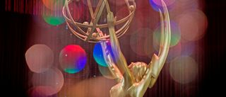 This double exposure shows the Emmy Awards statue during the 71st Emmy Awards Governors Ball press preview in Los Angeles, California on September 12, 2019. - The 71st Primetime Emmy Awards will be held on September 22, 2019.