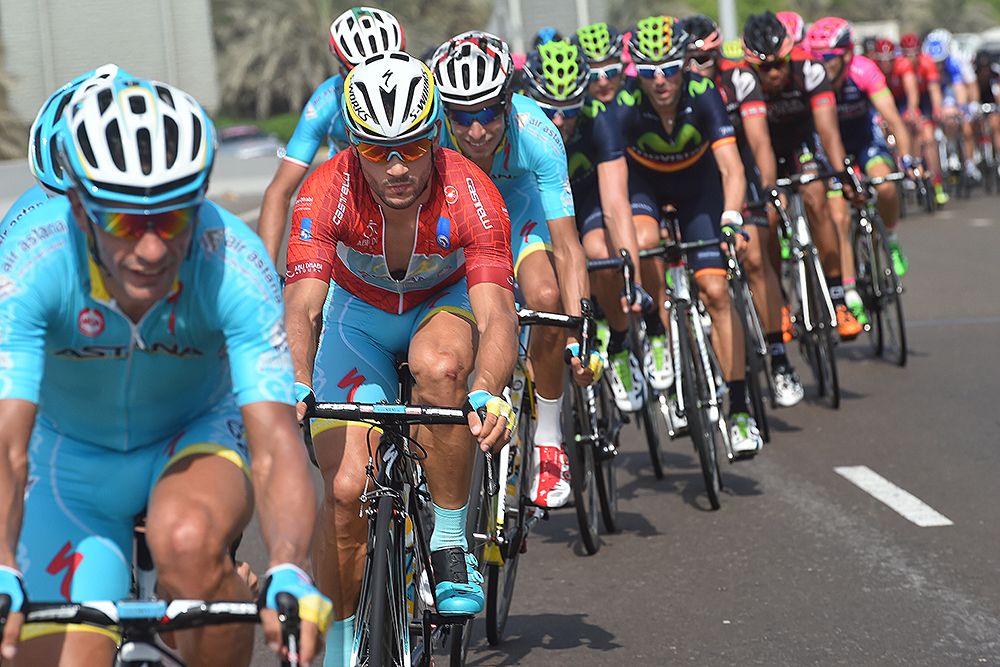 Previous race leader Andrea Guardini (Astana) sits in the field