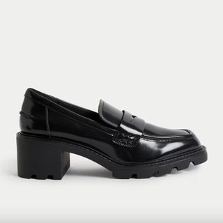 Leather Patent Slip on Block Heel Loafers