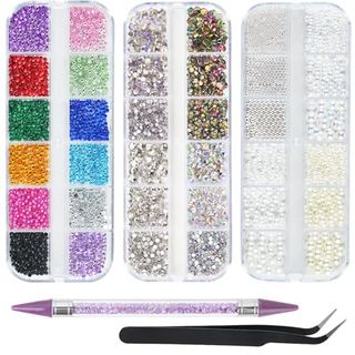 Earlmoni 5200pcs Rhinestones, Crystal Ab Nail Art Gems With Nail Pearls, Pick Up Tweezers, Rhinestone Picker Dotting Pen, Flat Back Gems for Nails, Clothes, Face, Craft