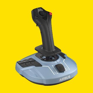 The Thrustmaster TCA Sidestick Airbus edition on a yellow background
