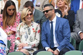 Jodie Whittaker and her husband Christian Contreras in the Royal Box on Centre Court during day twelve of the Wimbledon Tennis Championships