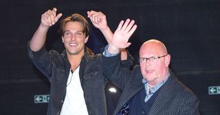 Lewis Bloor and James Whale wave goodbye to the Celebrity Big Brother house