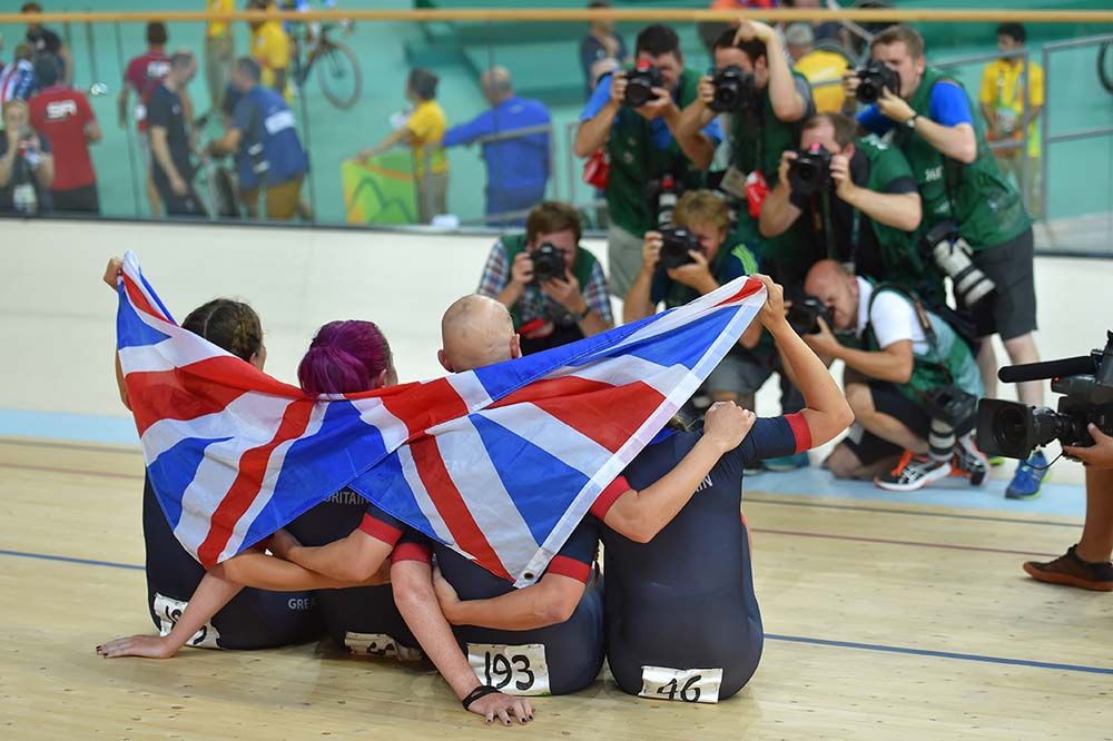 Great Britain celebrate another gold medal and another world record in the women's team pursuit