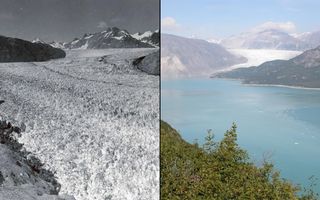 Muir Glacier, Alaska. Left: August 13, 1941. Right: August 31, 2004.