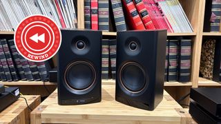 Yamaha NX-70A on table with Rewind logo