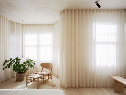 Translucent light and light curtains at London house by Architecture For London - the home is seen as part of the don't move, improve! 2023 longlist