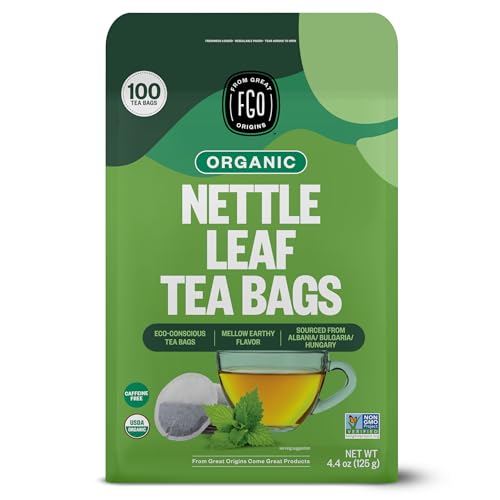 Fgo Organic Nettle Leaf Tea, 100 Count, Eco-Conscious Tea Bags, Caffeine Free, Resealable Bag, Packaging May Vary (pack of 1)
