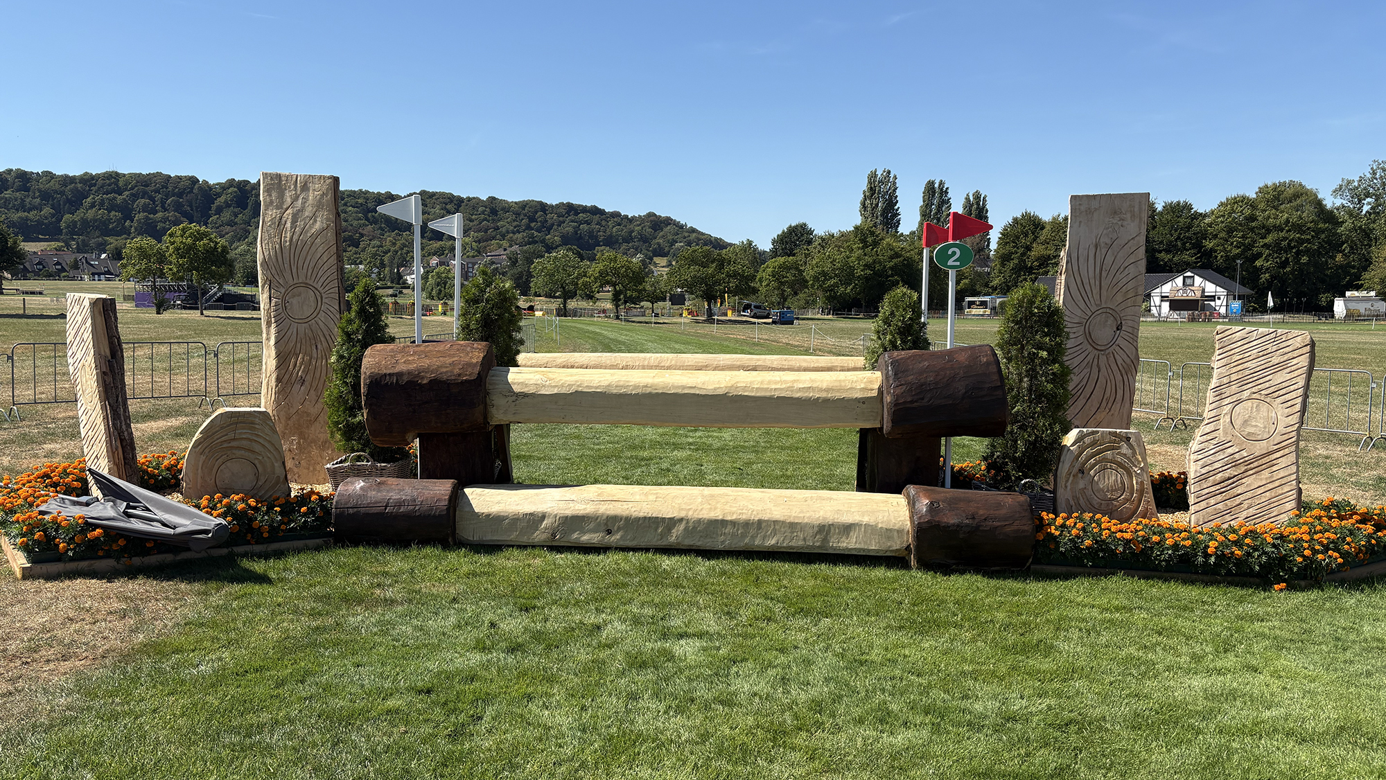 A big oxer fence on the eventing World Championships cross-country course in Aachen