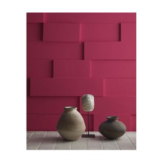 red paint on wall with vases in front
