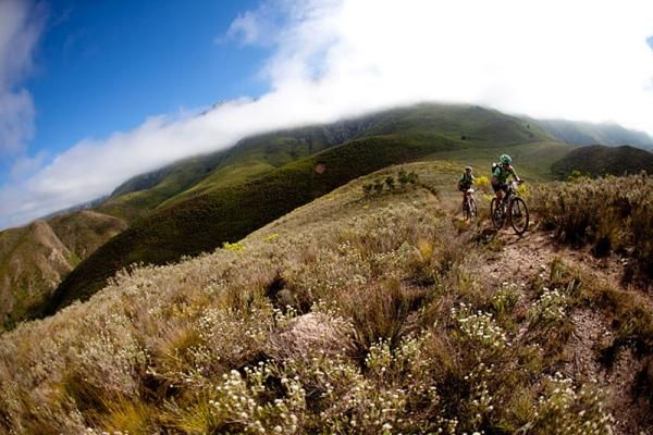 Riders make their way up the mountain during stage 1 of the Cape Epic