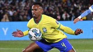 Gabriel Magalhães of Brazil controls the ball during a FIFA World Cup 2026 Qualifier ahead of the Chile vs Brazil live stream