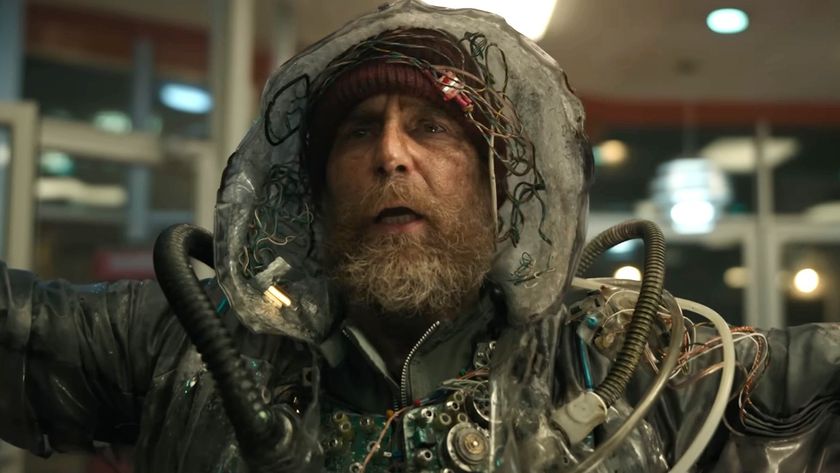 Sam Rockwell is the man from the future in Good Luck, Have Fun, Don't Die.