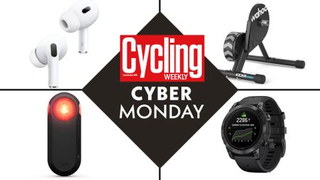 Four tech products with a Cyber Monday logo