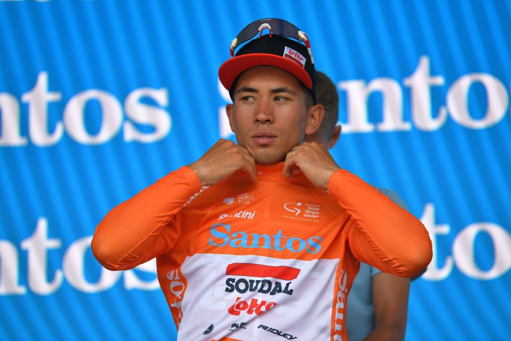 Caleb Ewan in the Tour Down Under leader's jersey after stage 2