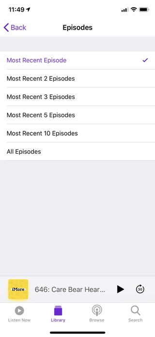 Apple Podcasts app station settings choose how many episodes