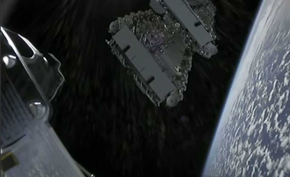 SpaceX deploys 60 new Starlink internet communications satellites into orbit from a Falcon 9 rocket upper stage following a successful launch from Pad 39A of NASA's Kennedy Space Center in Cape Canaveral, Florida on March 18, 2020.