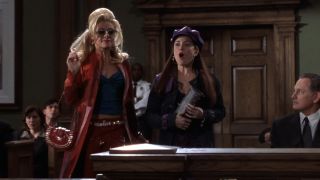 Margot and Serena arriving in the courtroom in Legally Blonde