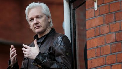 Julian Assange on the balcony of the Ecuadorian embassy in London in 2017