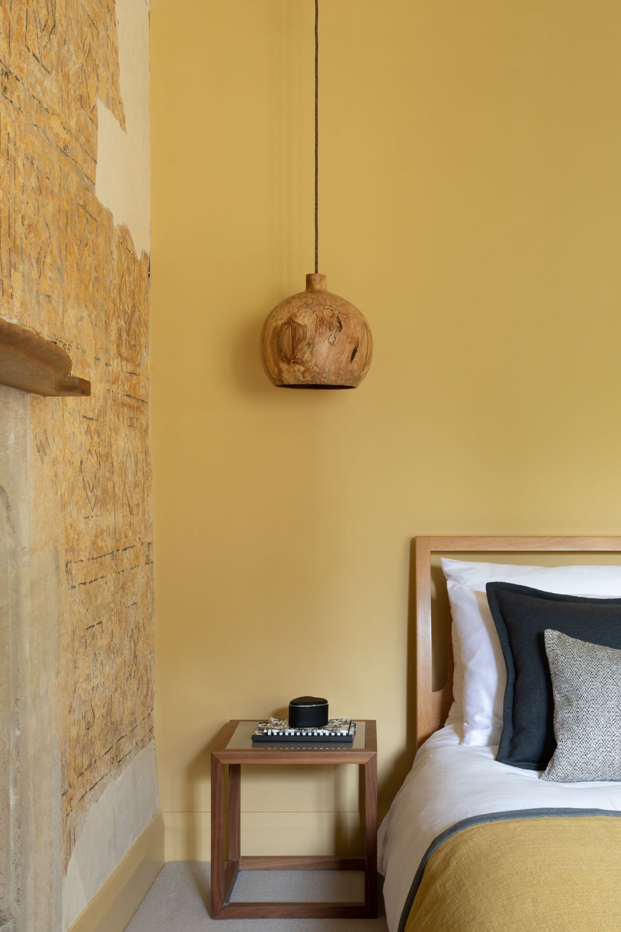 Yellow bedroom carved wooden lampshade