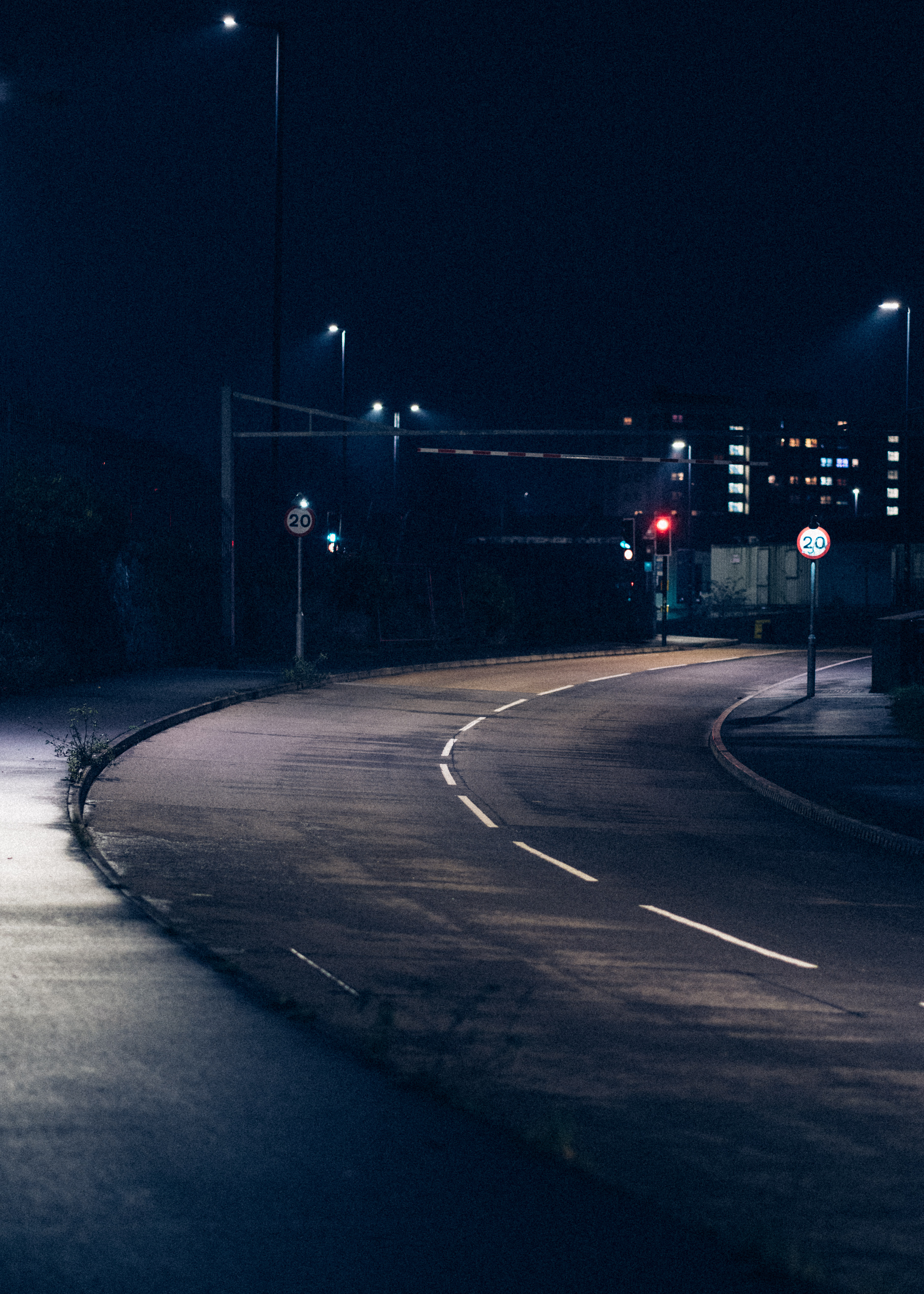A well-lit urban street