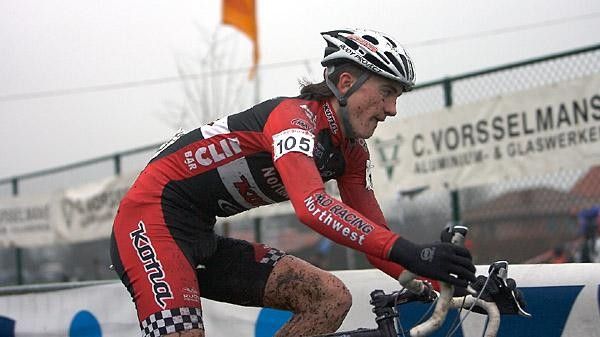 Sean Worsech in his Rad Racing team kit at Azencross in Loenhut, Belgium. Worsech is part of the large contingency of American 'cross racers attending Geoff Proctor's Euro 'Cross Camp IV.