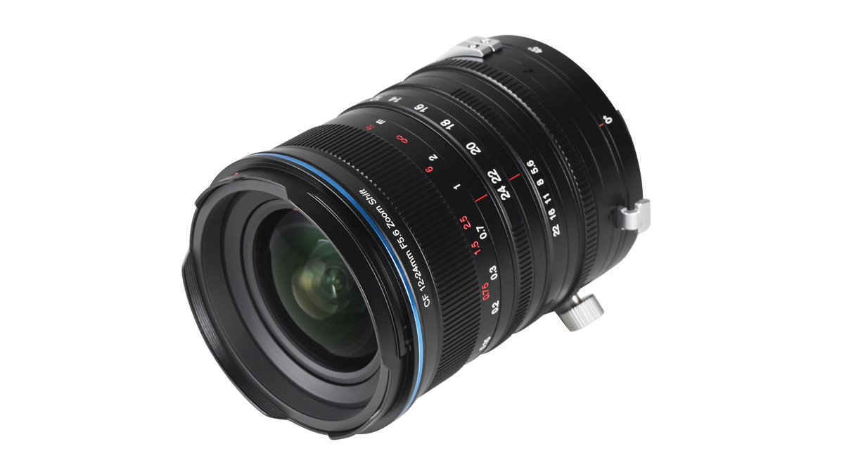 Laowa 12-24mm f/5.6 Zoom Shift lens against a white background