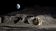 Artist's illustration of Astrobotic's Peregrine lander on the surface of the moon.