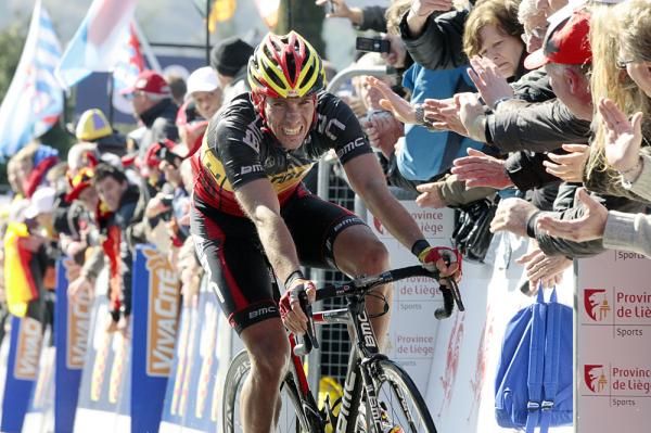 Philippe Gilbert (BMC) shows the agony of the Mur de Huy