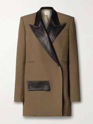 Jacobson Two-Tone Leather-Trimmed Crepe Blazer