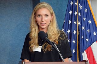 Time Capsule to Mars founder and mission director Emily Briere speaks at the National Press Club on June 23, 2014.