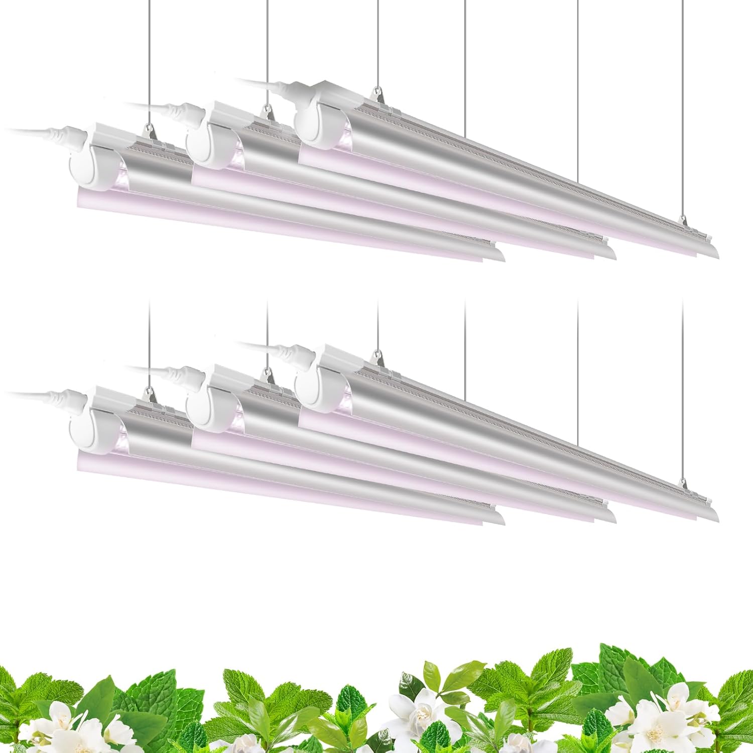 Barrina 4ft T8 Plant Grow Light, 252w(6 X 42w, 1400w Equivalent), Full Spectrum, Led Growing Lamp Fixture for Indoor Plant Growing, With On/off Switch &amp;amp; V-Shaped Reflector, Pinkish White, 6-Pack